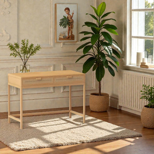 Better Homes & Gardens Springwood Caning Desk, Light Honey Finish - Yalz Store