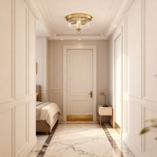 Westinghouse 6128600 Lebanon Transitional 12 Inch, Two Light Flush Mount Ceiling Fixture, Champagne Brass Finish, Clear Glass - Yalz Store