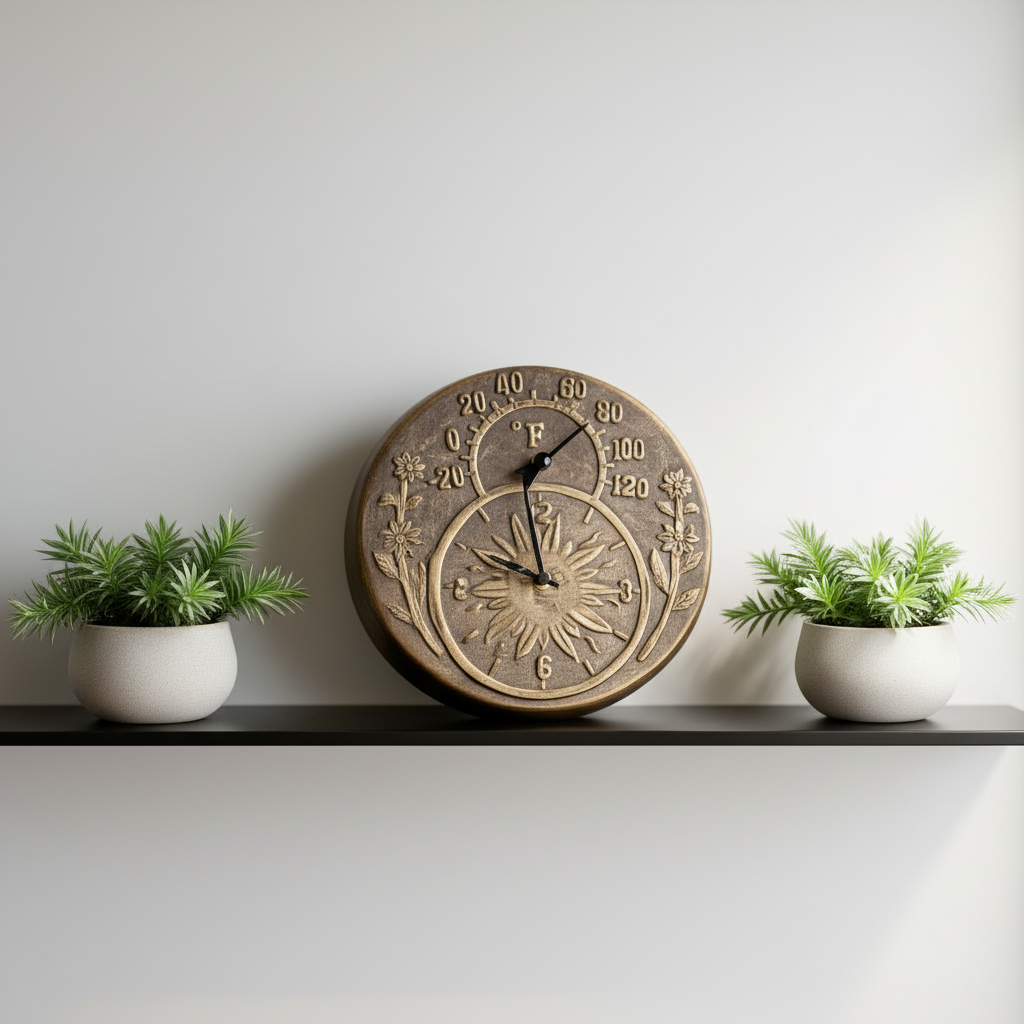 Poolmaster 52551 Indoor or Outdoor Terra-Cotta Clock and Thermometer, Antique Gold,Neutral,Medium - Yalz Store