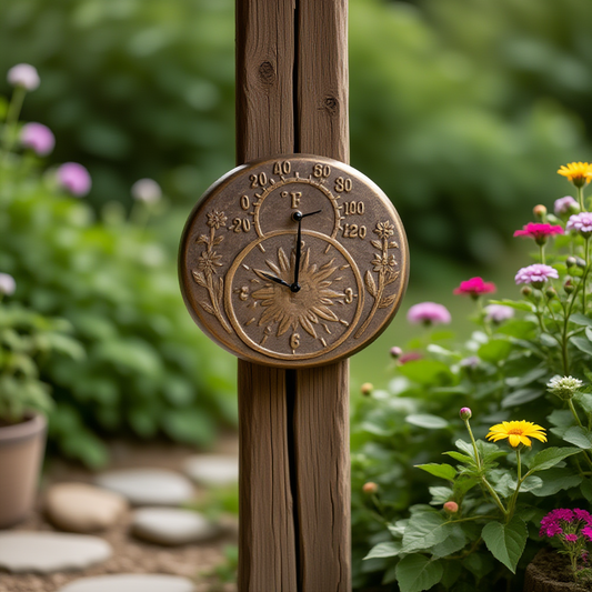 Poolmaster 52551 Indoor or Outdoor Terra-Cotta Clock and Thermometer, Antique Gold,Neutral,Medium - Yalz Store