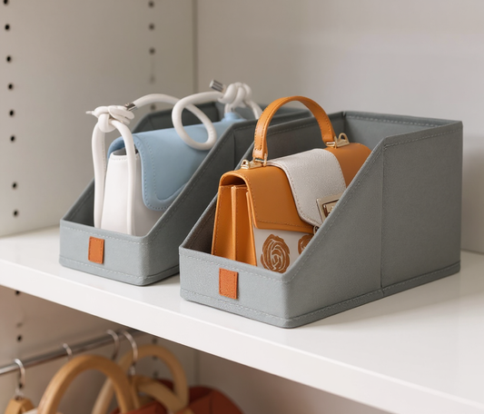 DIMJ Closet Organizers for Purses and Bag Storage, Small Storage Bins Foldable, Storage Baskets for Shelves, Wardrobe, Bedroom, Office - Fabric Cube Storage 4 Pack(Gray, 5.9 x 11.8 x 6.7 in) - Yalz Store