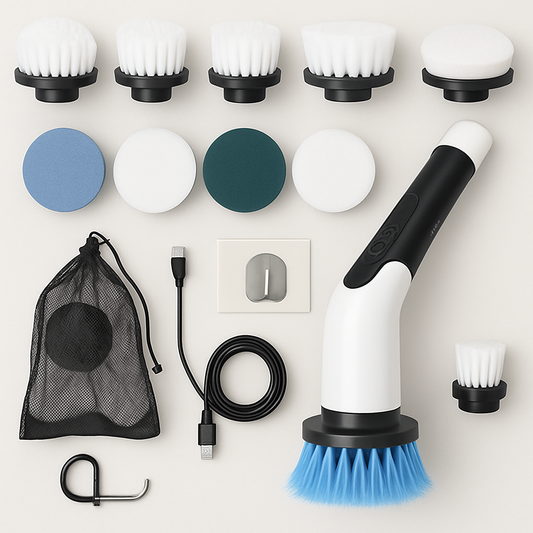 Electric Spin Scrubber, Cordless Cleaning Brush Power Shower Scrubber Long Handle Extendable Handheld Electric Scrubber for Bathroom Floor Tub Tile with 8 Replaceable Brush Heads & Hook - Yalz Store