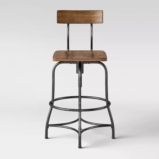 Woodsboro Adjustable Barstool Brown - Threshold: Metal Frame, Wood Seat, Home Bar Furniture