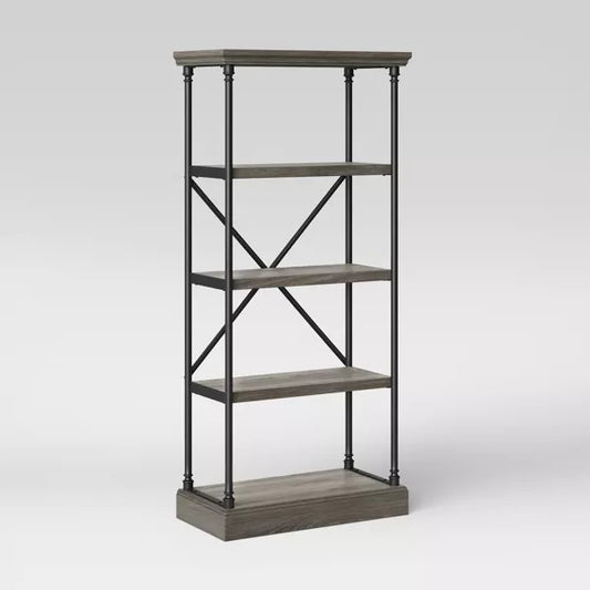 65" Conway Cast Iron Bookshelf Gray - Threshold: Industrial 4-Tier Metal Frame, Open Design, MDF Shelves