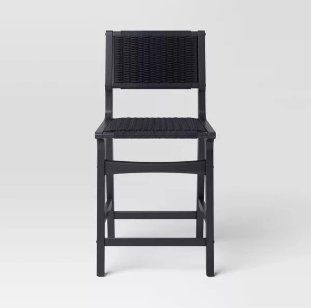 Ceylon Woven Counter Height Barstool Black - Threshold: Rubberwood Frame, Metal Hardware, Fixed 24" Seat Height