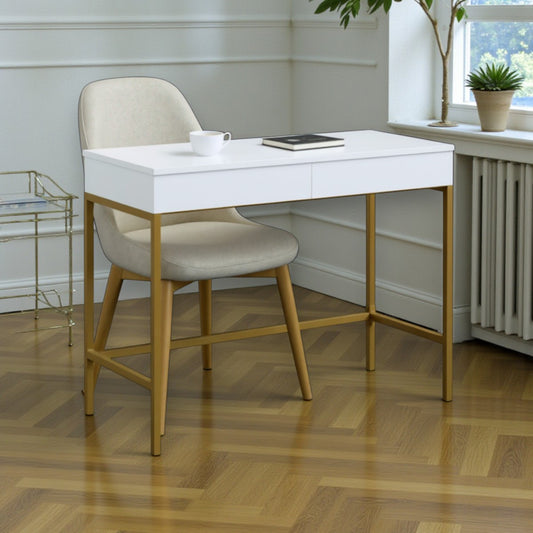 Loring Wood Writing Desk with Drawers and Charging Station White/Gold - Threshold: Home Office, USB Port - Yalz Store