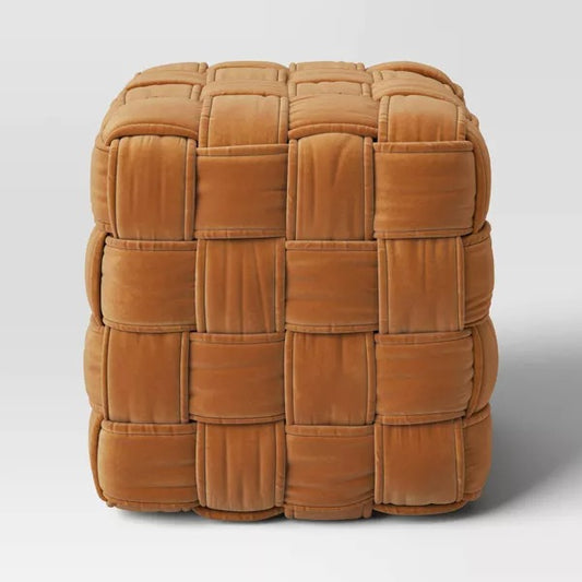 Square Woven Pouf Ottoman Gold Velvet - Threshold: Upholstered Cube, No Assembly Required