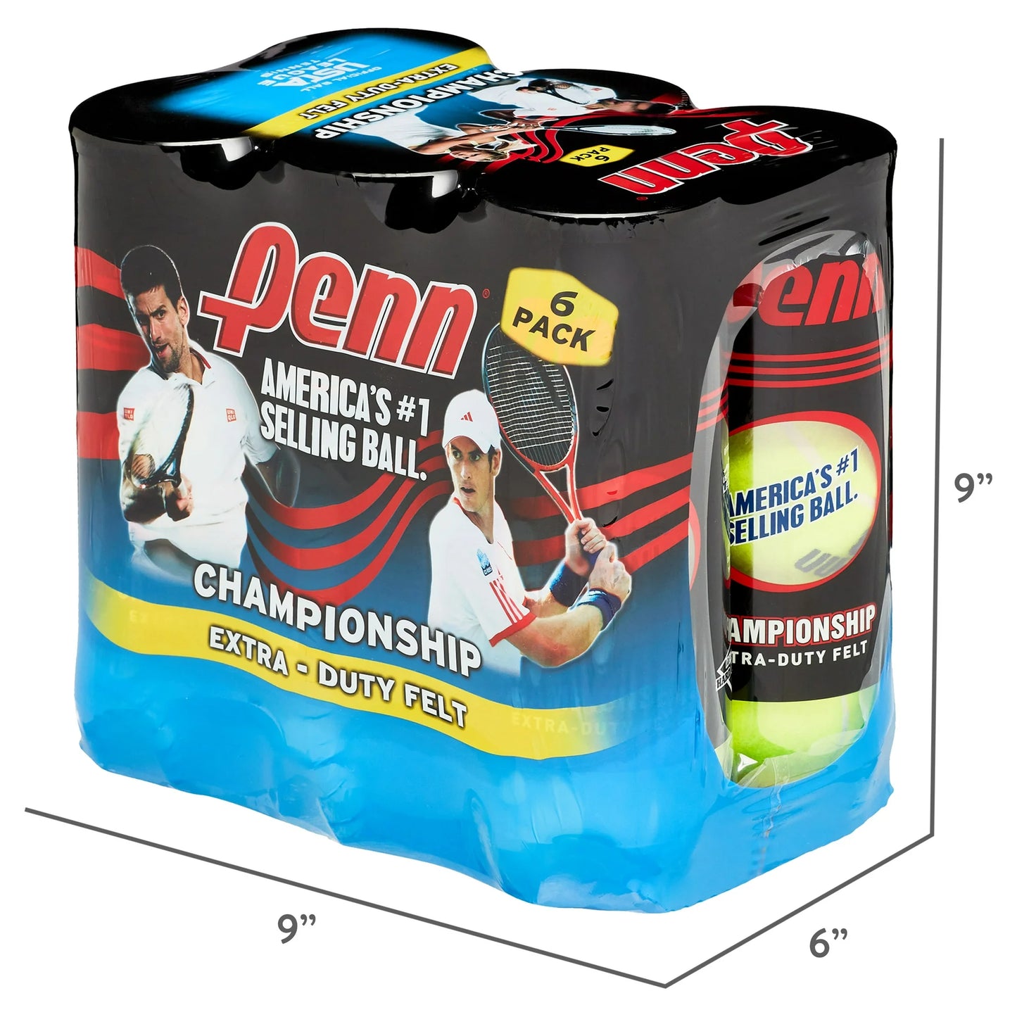 Penn Championship Extra Duty Felt Tennis Balls - 6 Cans, 18 Balls, Yellow