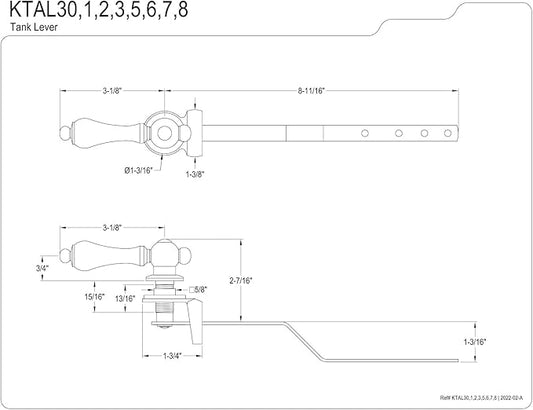 Kingston Brass KTAL37 Restoration Toilet Tank Lever (Front Mount), Brushed Brass 8.69 x 3.13 x 0.75