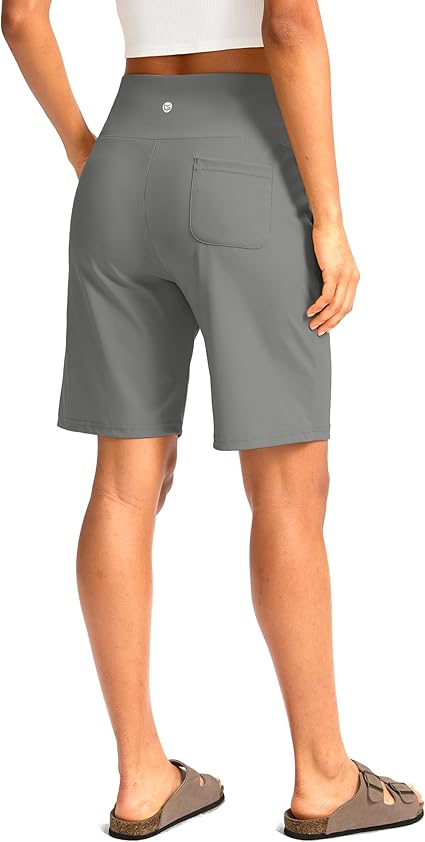Women's Bermuda Long Shorts with Pockets High Waisted Knee Length Shorts for Women Walking Athletic Workout(Light Grey,XXL)