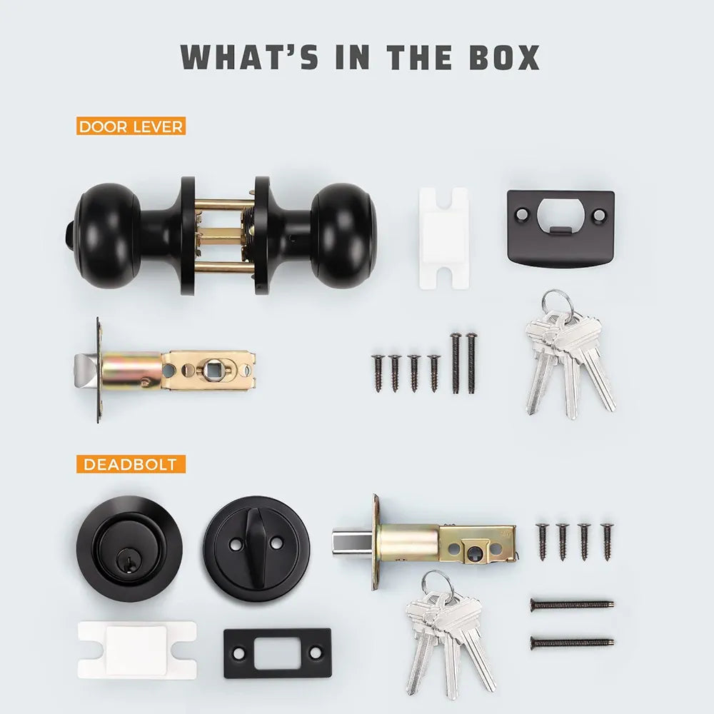 Front Door Entry Lock Set, Keyed Door Knob with Single Cylinder Deadbolt