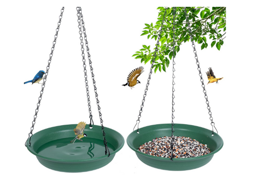 10-Inch Hanging Platform Bird Feeder – Green Outdoor Seed Tray with Drainage Holes for Wild Birds - Yalz Store