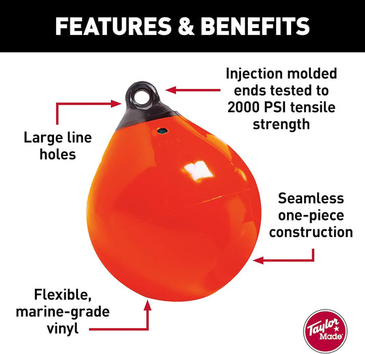 Taylor Made Products 61140 Tuff End Inflatable Vinyl Boat Buoy, Orange, 9 inch Diameter