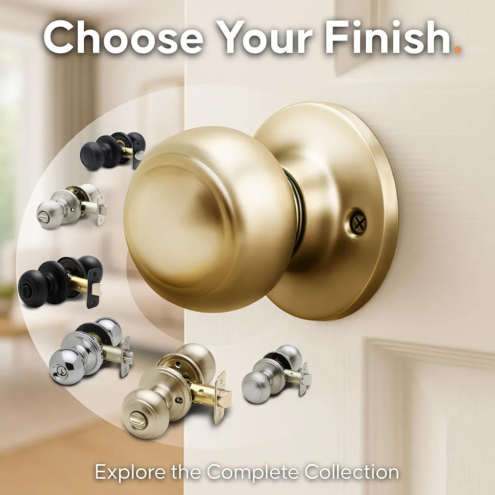Interior Passage Door Knob, Non-Locking Reversible Handle, Polished Brass Finish