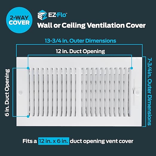 Two-Way Wall/Ceiling Air Vent Register Cover – 12" x 6" (White) - Yalz Store