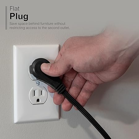 3ft Indoor Extension Cord – Low Profile Flat Plug Power Strip with 3 Grounded Outlets - Yalz Store