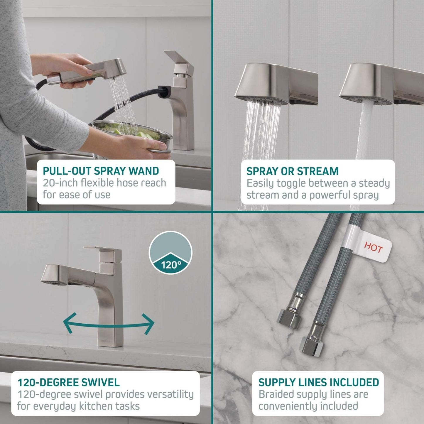 Peerless Xander Pull Out Kitchen Sink Faucet with Pull Out Sprayer, Stainless P6919LF-SS