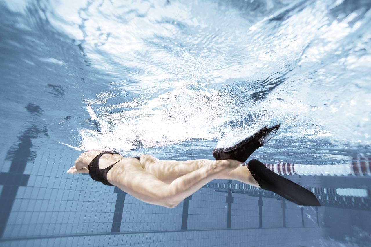 arena Powerfin Hook Swim Training Fins, Black/Silver, 7.5-8.5