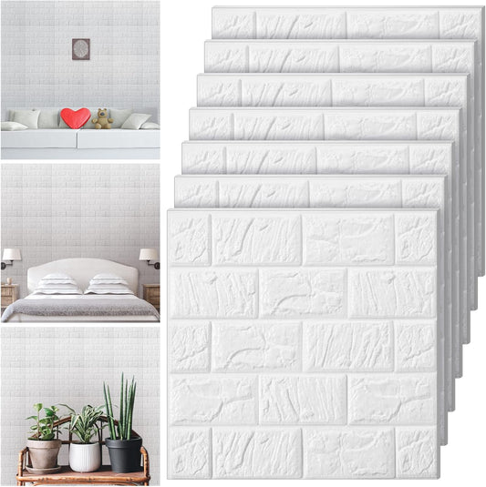 Self-Adhesive 3D Brick Wall Panels - Peel and Stick Foam Wallpaper Tiles for Interior Decor - Waterproof White Textured Wall Covering - 30 Pack (28.81 sq ft)