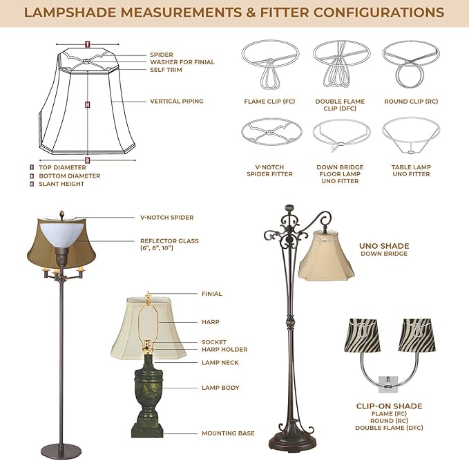 Royal Designs 6-Way Out Scallop Bell Basic Lamp Shade, Beige, 9.5 x 15 x 8