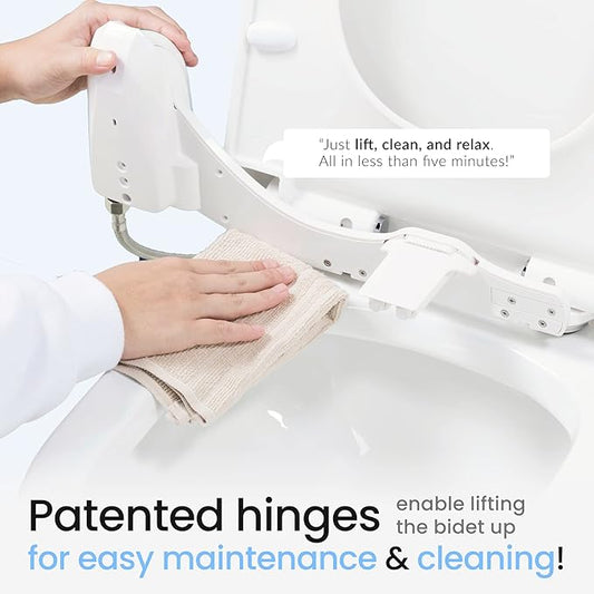 Bidet NEO 185 Plus - Patented Bidet Attachment for Toilet Seat, Innovative Hinges to Clean, Slide-in Easy Install, Advanced 360° Self-Clean, Dual Nozzles, Feminine & Rear Wash (Chrome)
