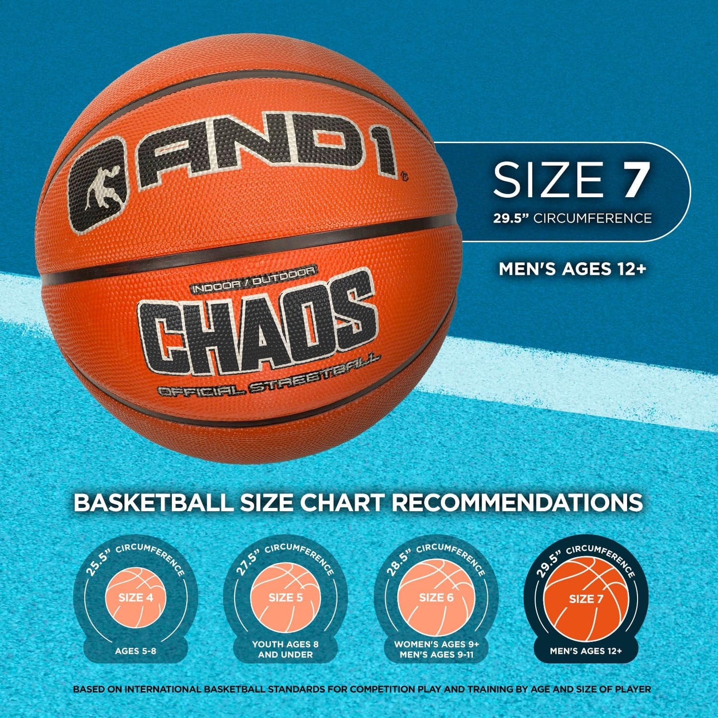AND1 Fantom Rubber Basketball - Official Size Streetball, Made for Indoor and Outdoor Basketball Games - Sold Deflated (Pump NOT Included), Orange, Size 7