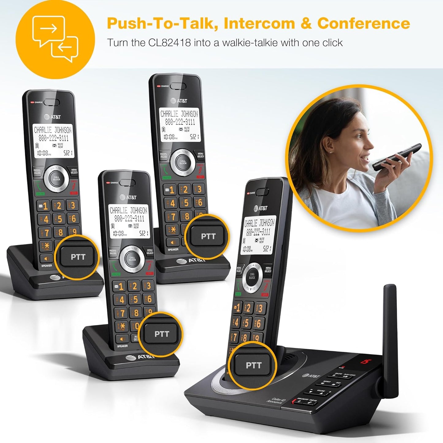 AT&T 4-Handset DECT 6.0 Expandable Cordless Home Phone with Large Display, Big Buttons, Answering Machine, Smart Call Blocker, Bluetooth Connect to Cell, Long Range, Caller ID, Speakerphone: DL72419