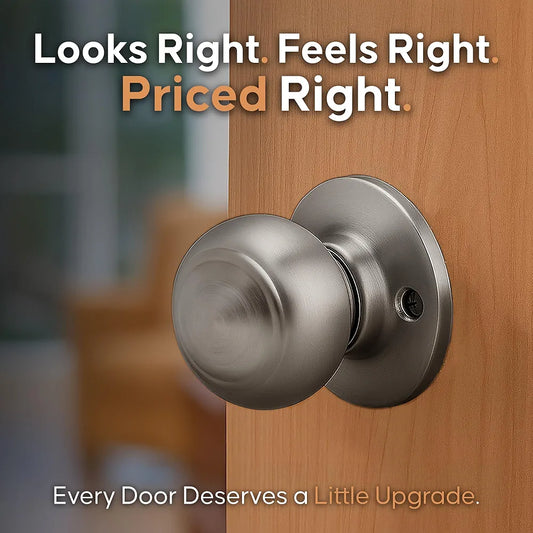 Residential Passage Door Knob, Reversible Design, Satin Stainless Finish