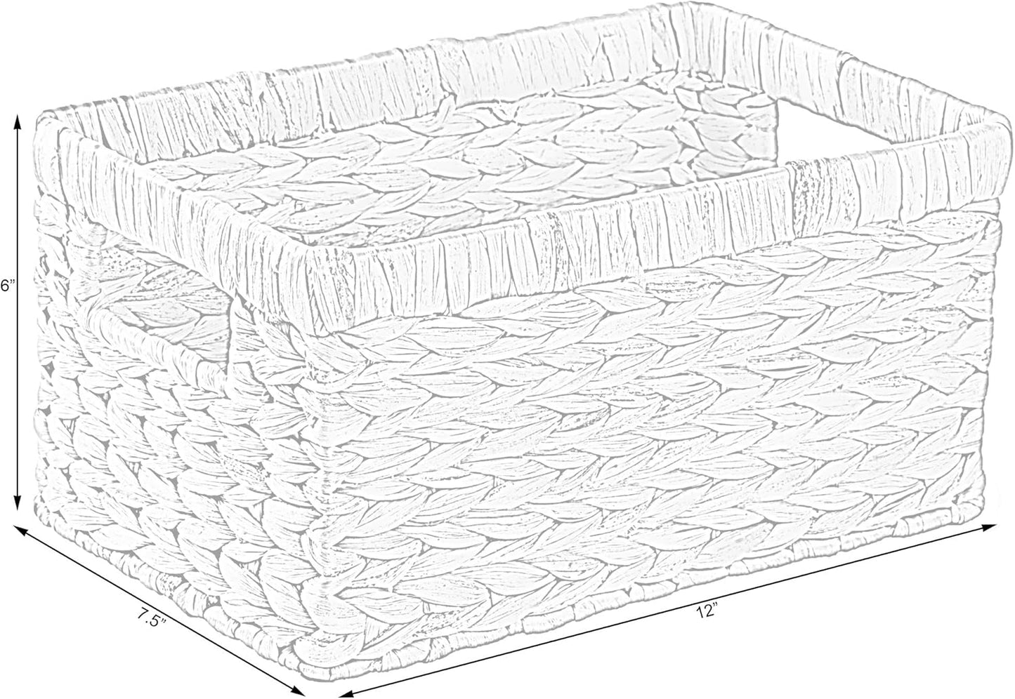 Natural Woven Water Hyacinth Wicker Rectangular Storage Bin Basket with Handles, Large