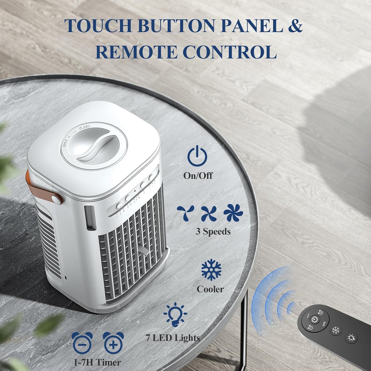 Mini Air Conditioner, Portable Air Conditioners w/Remote, 1.2L Water Tank & 2 Ice Boxes, Auto-off Timer, 5400mAh Built-in Battery, Evaporative Air Cooler With 3Speeds, Desktop Fan For HomeOutdoors