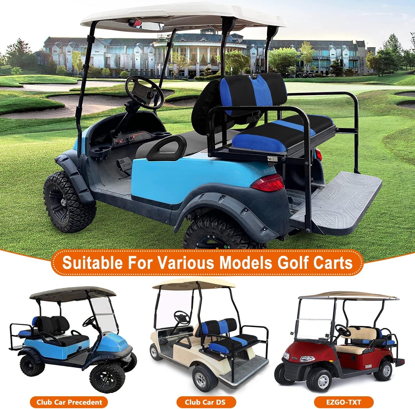 YUWEIDG0769 4 Passenger Golf Cart Seat Covers Fit for EZGO TXT OEM Ordinary Seat Cushion, EZGO TXT Front and Back seat Cover, Washable Golf Cart Seat Covers for EZGO