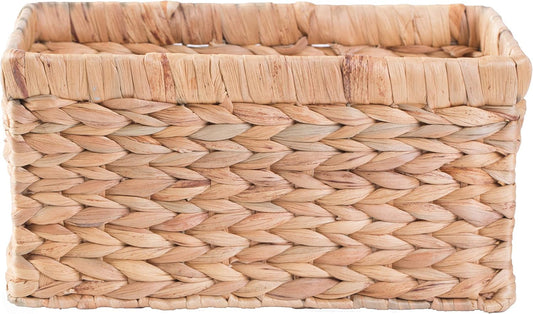 Natural Woven Water Hyacinth Wicker Rectangular Storage Bin Basket with Handles, Large