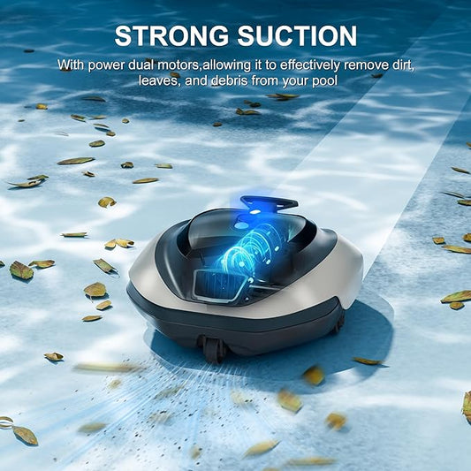 Cordless Robotic Pool Vacuum Cleaner - Powerful Suction & Transparent Design for Effortless Cleaning of Above Ground Pools up to 645 Sq. Ft