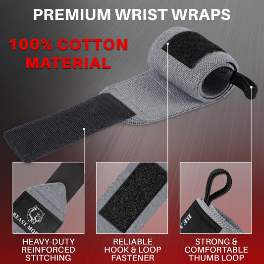 TECEUM Weightlifting Wrist Wraps with Thumb Loop – Gray – Queen of Lifts – 18 inch – Heavy-Duty Workout Wrist Support & Protection – Ideal for Powerlifting, Strength Training, Bodybuilding - Yalz Store