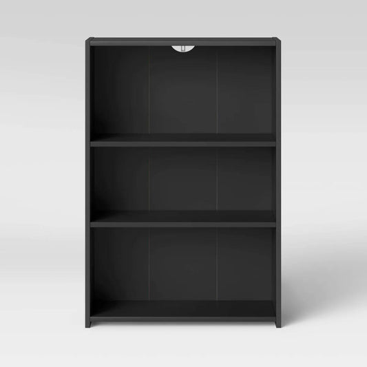 3 Shelf Bookcase Black - Room Essentials Modern Style, Wood Composite, Open Shelving Storage