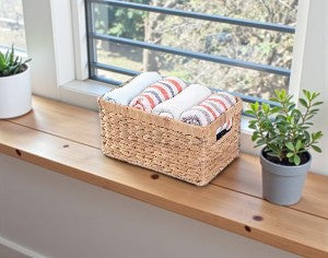 Natural Woven Water Hyacinth Wicker Rectangular Storage Bin Basket with Handles, Large - Yalz Store