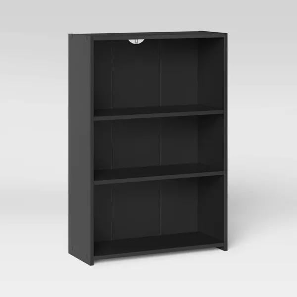 3 Shelf Bookcase Black - Room Essentials Modern Style, Wood Composite, Open Shelving Storage