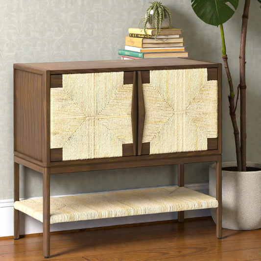 Withania 2 Door Cabinet - Threshold: Vintage Woven Accent, Wood Composite, Anti-Tip - Yalz Store