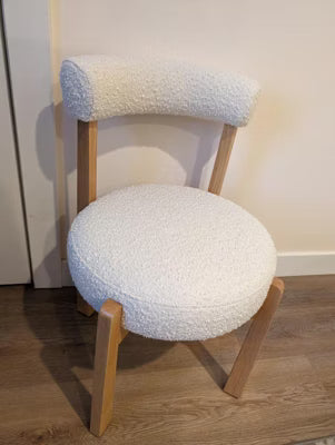 Sculptural Upholstered and Wood Dining Chair Cream Boucle (FA) - Threshold No Assembly, Polyester, Stained Wood Finish