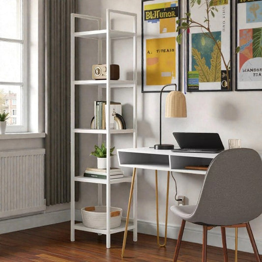 Hairpin Writing Desk with Storage White - Threshold: Brass Legs, Laminated Surface, Open Shelf - Yalz Store