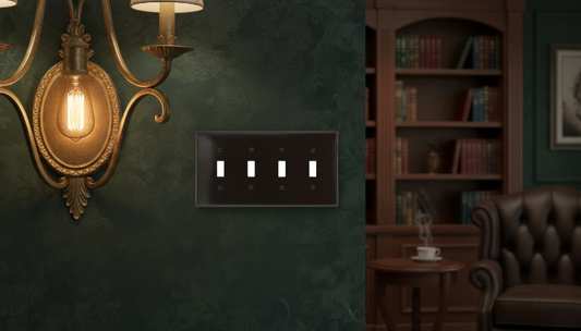 4-Gang Toggle Light Switch Wall Plate, Midway Size Thermoset Wallplate, Brown Decorative Electrical Switch Cover