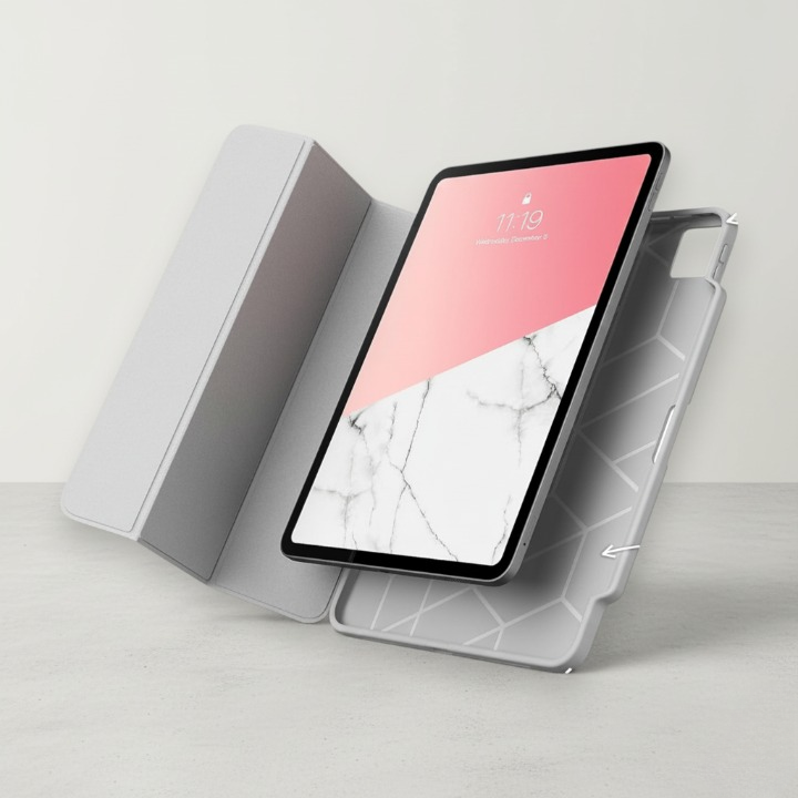 Slim Trifold iPad Pro 11 Inch Case (2024–2025) with Pencil Holder, Auto Sleep/Wake, Soft TPU Protective Cover – Marble Design