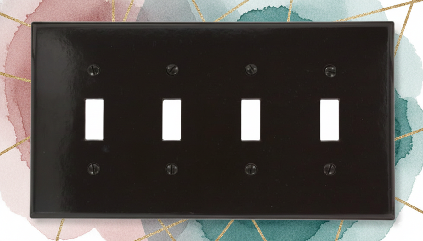 4-Gang Toggle Light Switch Wall Plate, Midway Size Thermoset Wallplate, Brown Decorative Electrical Switch Cover