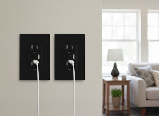 USB Wall Outlet 2-Pack with USB-C & USB-A Ports, 15 Amp Duplex Receptacle, 4.2A Fast Charging Power Outlet with Screwless Wall Plate, UL Listed, Black