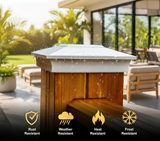 Heavy-Duty Aluminum Post Cap –white Outdoor Fence & Deck Post Topper for 5x5, 5.5x5.5 & 6x6 Posts - Yalz Store