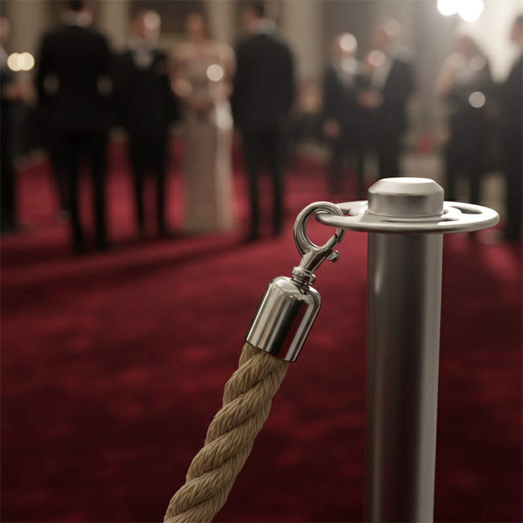 Hemp Queue Barrier Rope for Stanchion Posts, Crowd Control Safety Rope with Polished Metal Snap Hooks, Queue Line Rope for Events, Hotels & Public Areas, Multiple Length Options