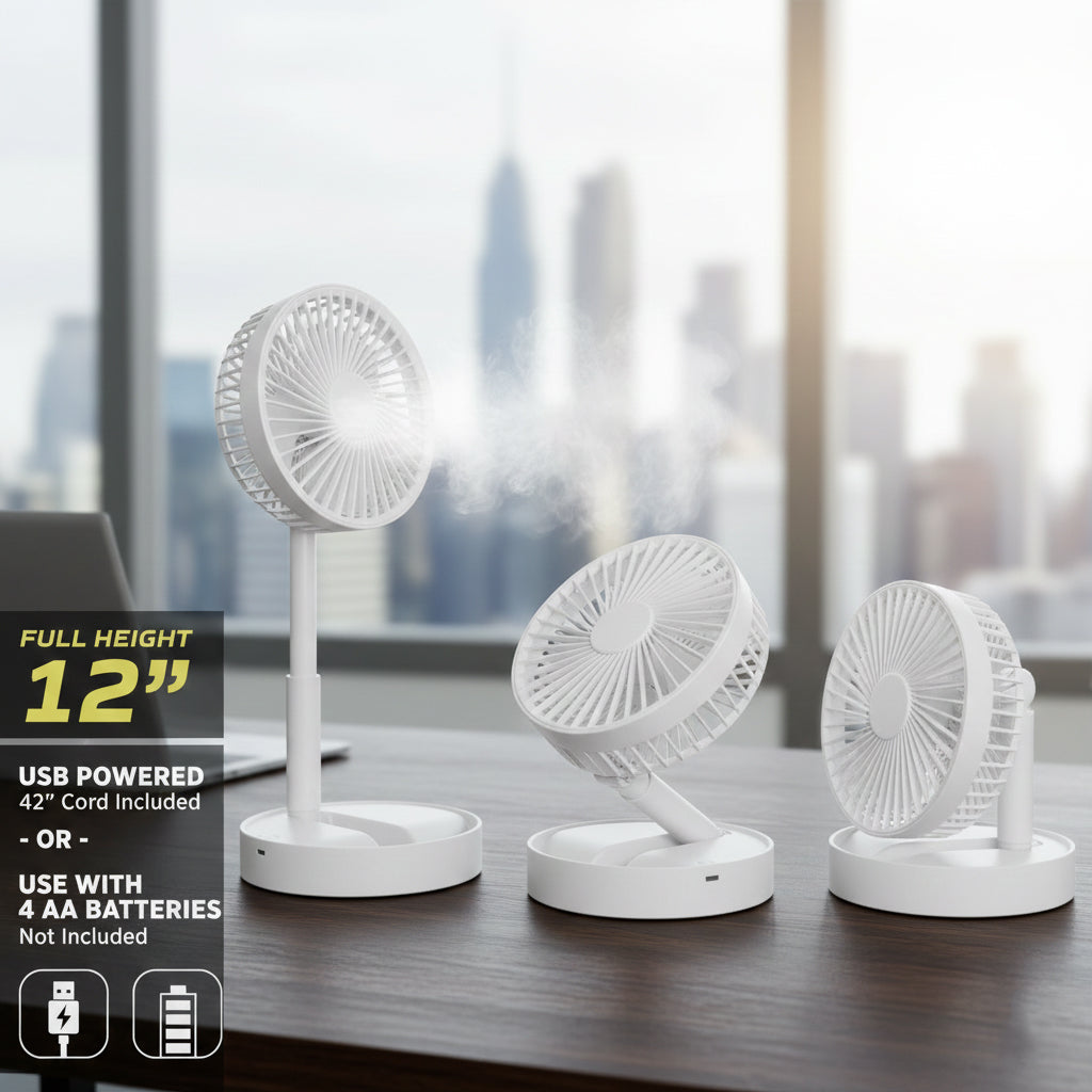 12″ Collapsible Cordless Fan – USB & Battery Powered, 2-Speed - Yalz Store