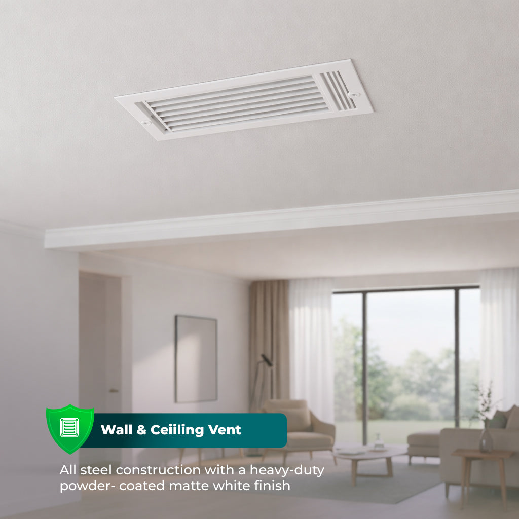 Air Vent Cover 12 x 6 Inch – Three-Way HVAC Register for Wall or Ceiling, Steel Construction, White - Yalz Store