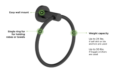 353TR-BBZ Dia Wall-Mounted Towel Ring in Brushed Bronze - Yalz Store