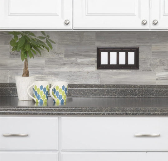 4-Gang Rocker Switch Wall Plate Cover, Decora Style Light Switch Plate, Aged Bronze Finish, Decorative Electrical Wallplate for Home & Office